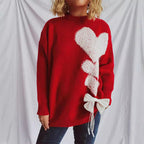Damen Pullover mit herzförmigem Design und dekorativer Schleife R&B