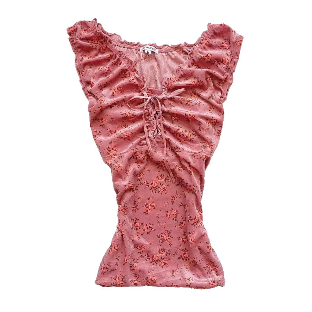 Damen Spitzenshirt mit Raffung und floralem Muster R&B