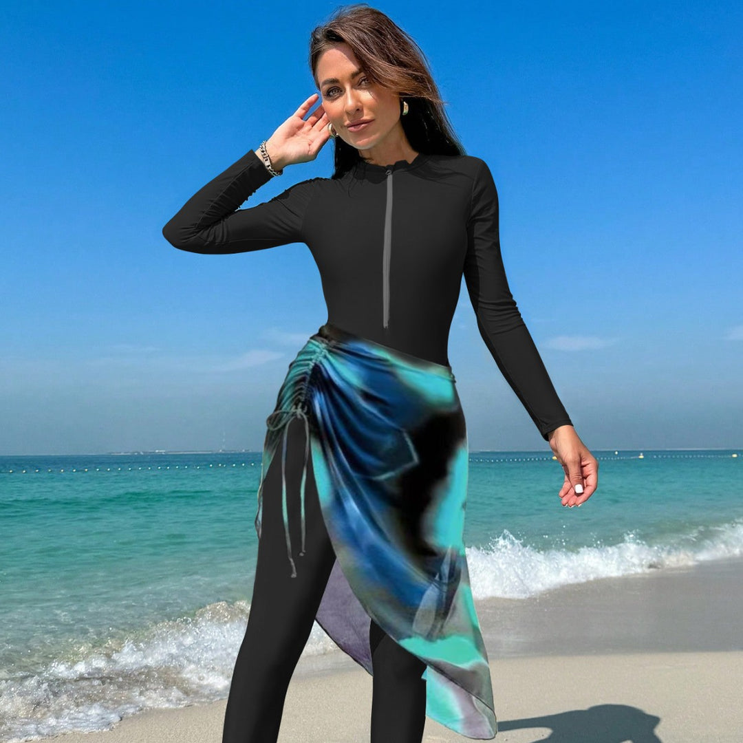 Damen Sportlicher Langarm-Schwimmanzug mit Wickeldesign R&B