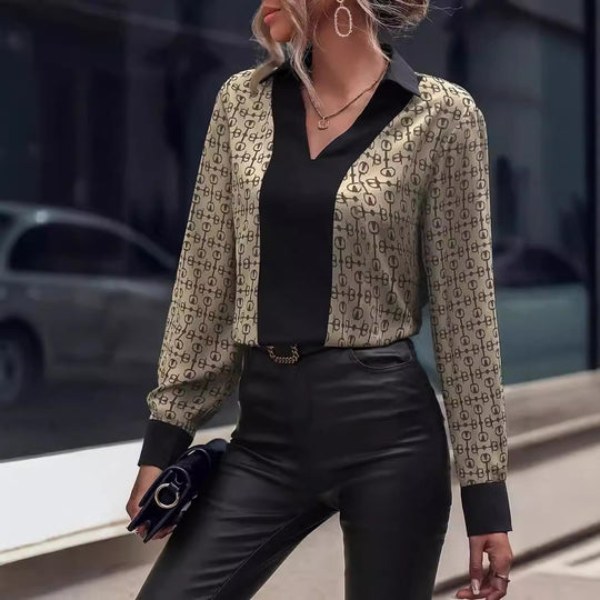 Damen Bluse mit modernem Mustermix und elegantem V-Ausschnitt R&B