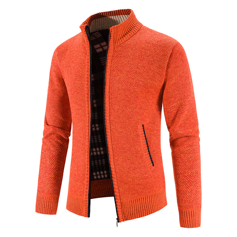 Herren Strickjacke mit modernem Stehkragen und Noppenstruktur R&B