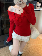 R&B | Strickbluse mit Blumen-details V-ausschnitt und Feminine Passform Elegant und Sophisticated