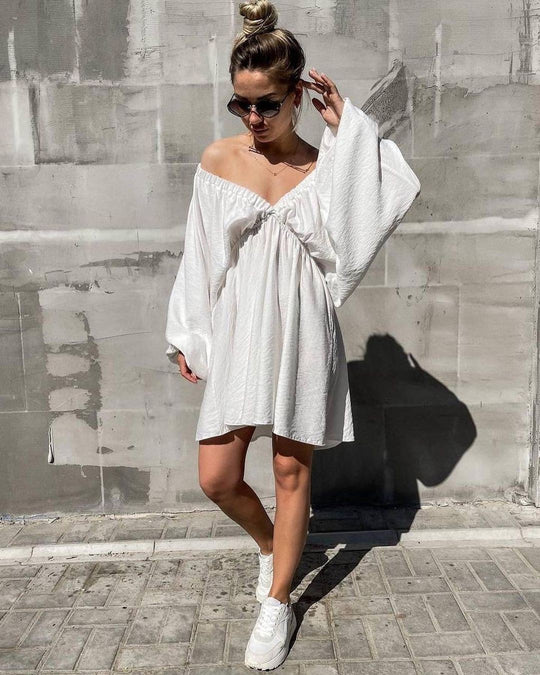 Damen lässiges Sommerkleid mit tiefem V-Ausschnitt und Rüschendetails R&B