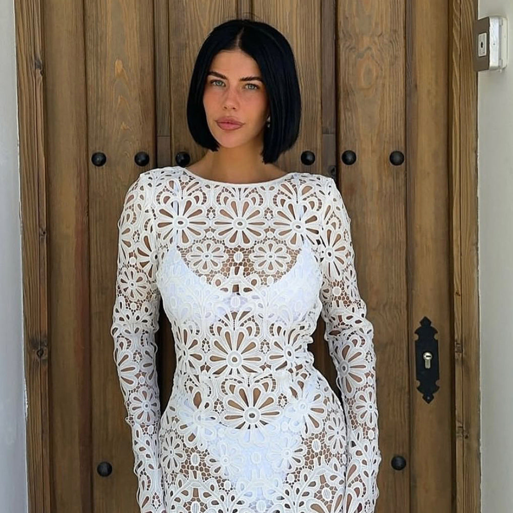 Damen gehäkeltes Blumen-Minikleid R&B