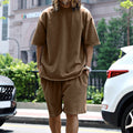 Herren nan kastiges Kurzarmshirt mit lockeren Sweat-Bermudas aus schwerem Baumwolljersey R&B