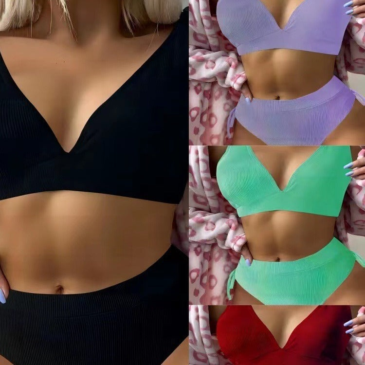 Damen Triangel-Bikini mit verstellbaren Trägern und hohem Bund R&B