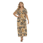 Damen Maxikleid mit kreativem Animalprint und V-Ausschnitt R&B