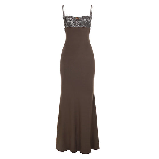 Damen elegantes Maxikleid mit Spitzendetails R&B