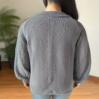 Damen Strickpullover mit V-Ausschnitt und Ballonärmeln