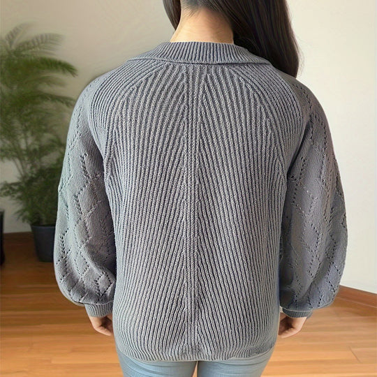 Damen Strickpullover mit V-Ausschnitt und Ballonärmeln R&B