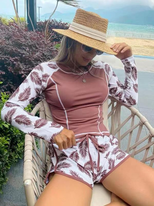 Damen Langarm Surfshirt und Shorts Set R&B