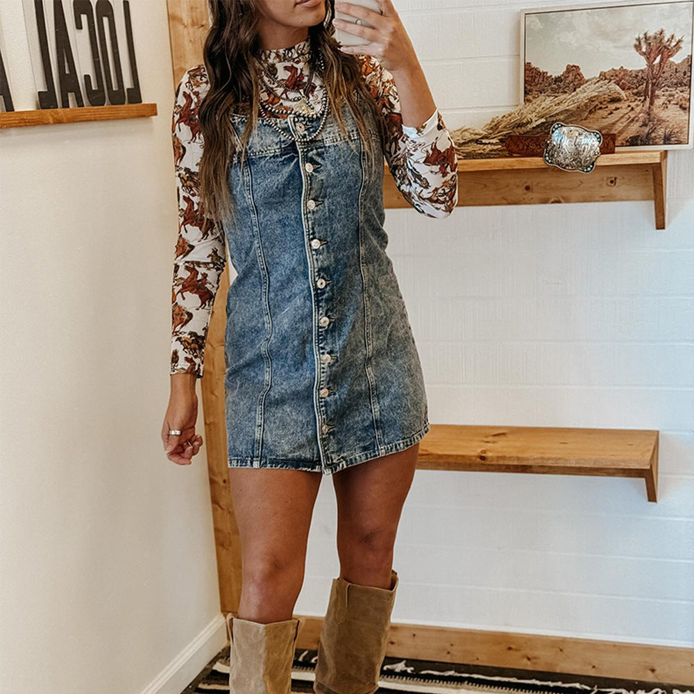 Damen Denim Kleid mit Knopfleiste und klassischem Schnitt R&B