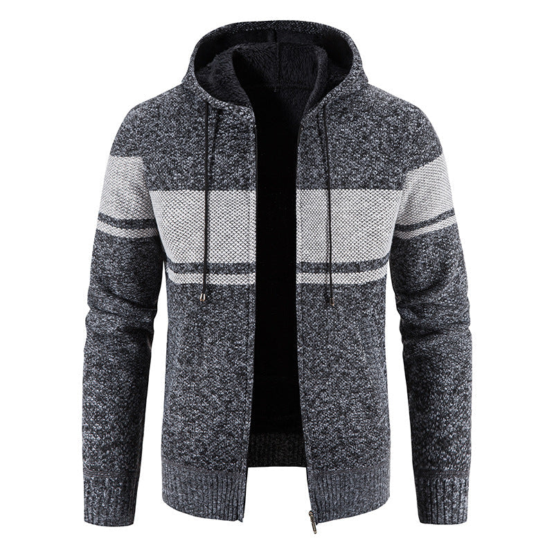Herren Strickjacke mit Kapuze und warmem Fleece-Innenfutter