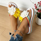 Damen Trendige Flip-Flops mit floralem Dekor und buntem Riemendesign R&B