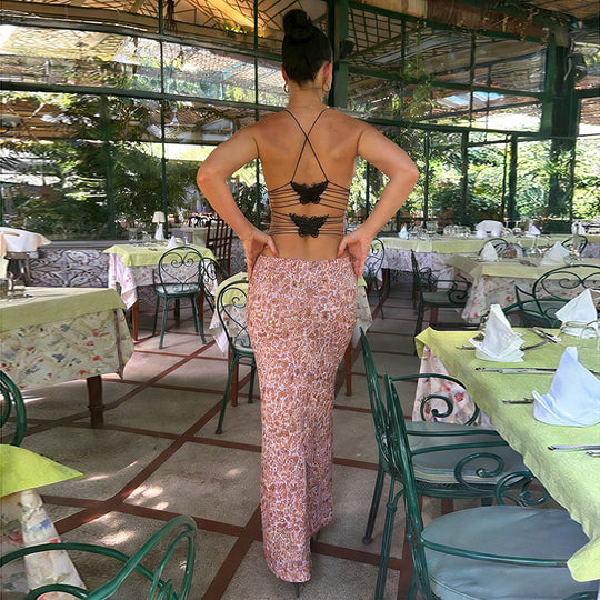 Damen Maxikleid mit Spaghettiträgern und aufregendem Leopardenmuster R&B