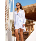 Damen Strandüberwurf mit elegantem Wickeldetail und transparentem Stoff R&B
