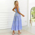 Damen Lange Sommerkleid mit schmalen Trägern und voluminösem Rock R&B