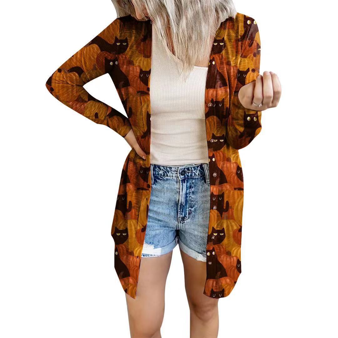 Damen Langarm-Cardigan mit knöpfbarem Design und einzigartigem Batikmuster R&B
