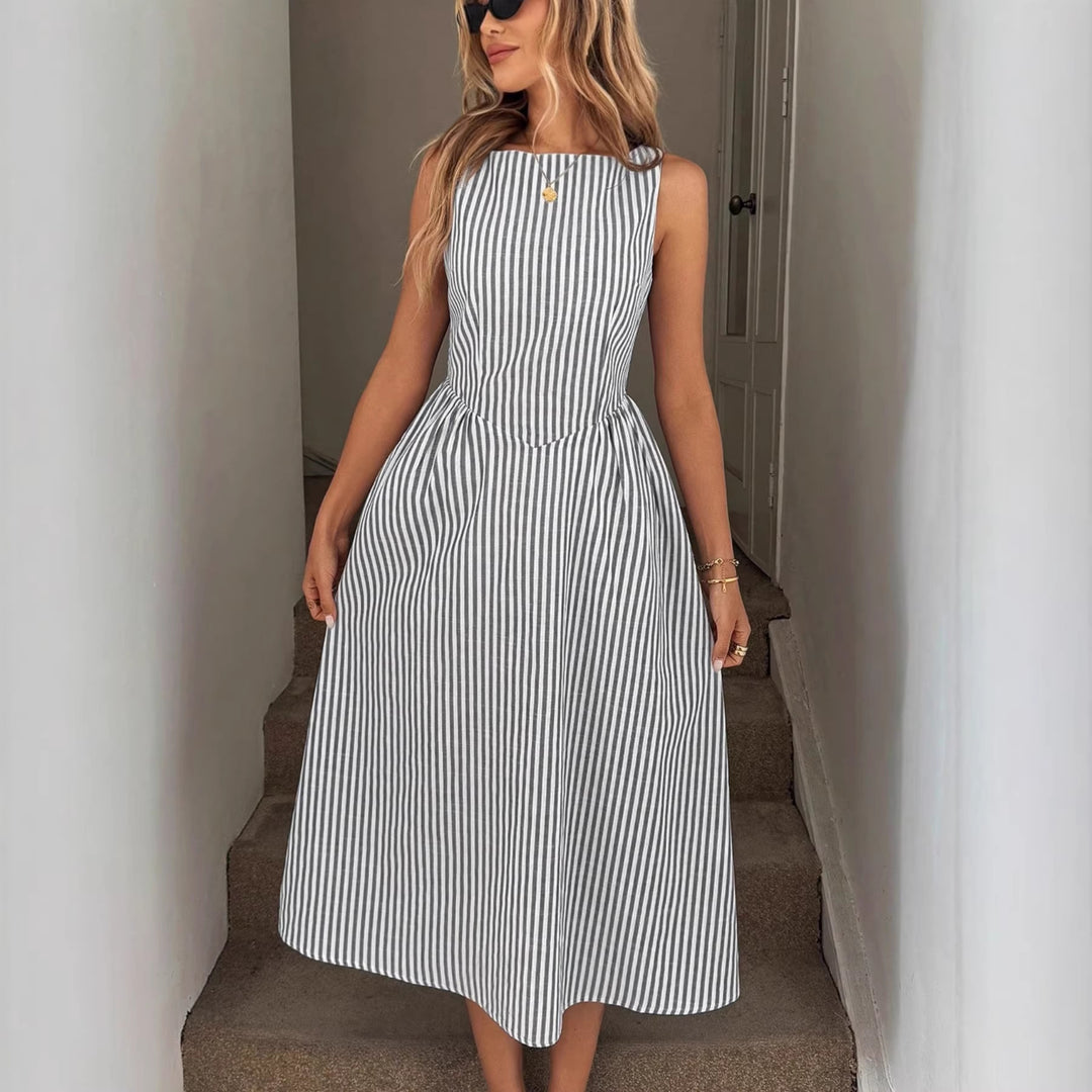 Damen Elegantes Midi-Kleid im Streifenlook R&B