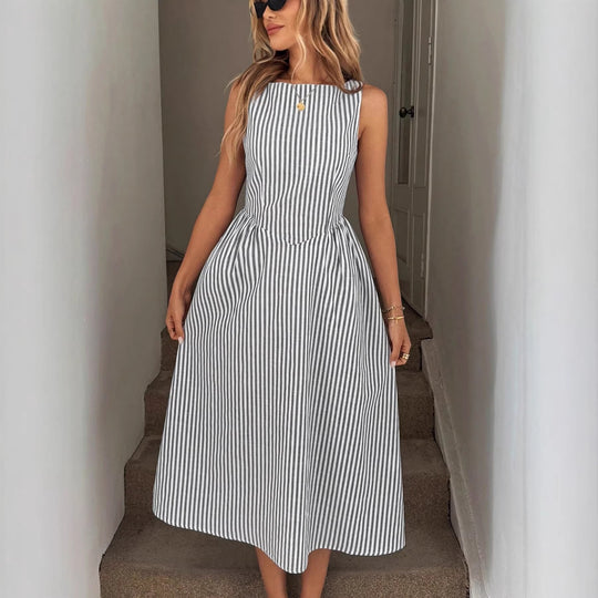 Damen Elegantes Midi-Kleid im Streifenlook R&B