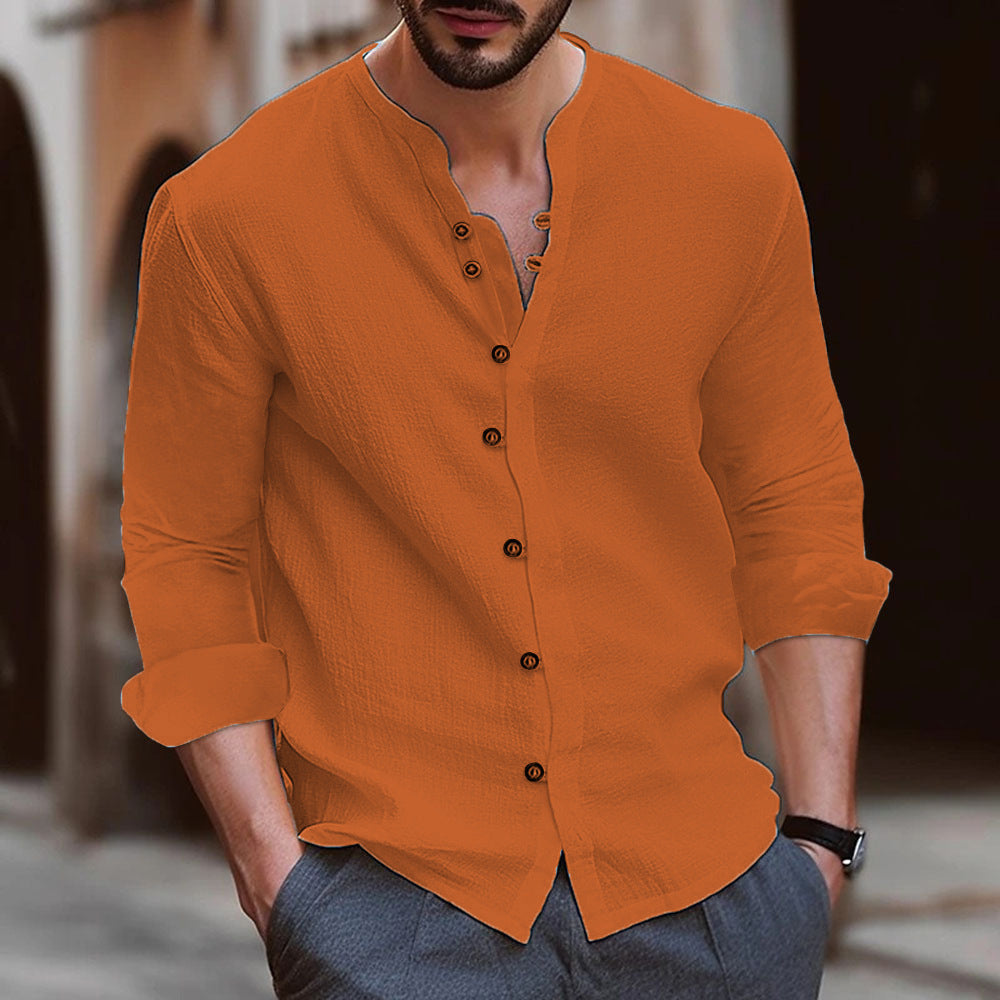 Herren Langarm-Henley-Hemd aus leichtem Baumwollgewebe mit modischem Knopfdetail R&B