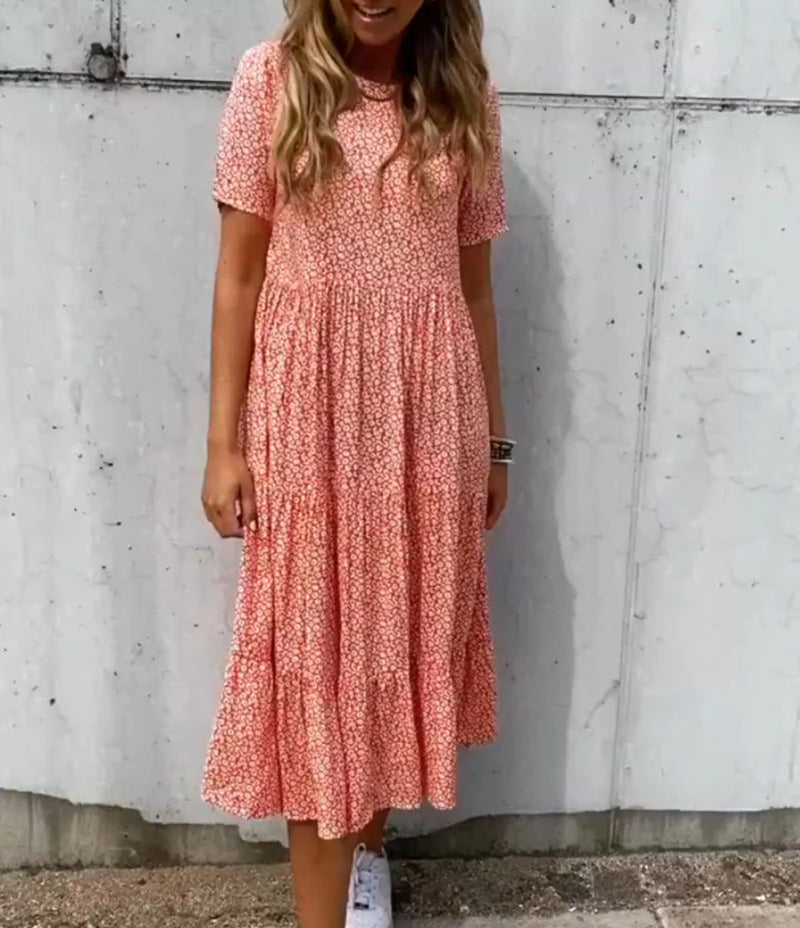 Damen Midi-Kleid mit zartem Blütenmuster und luftiger Silhouette Heidi-Mode