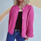 Damen Grobstrickjacke mit ballonförmigen Ärmeln und dekorativen Knöpfen R&B