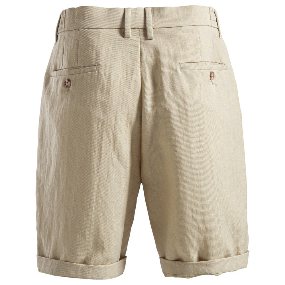 Herren nan lässige Leinenshorts mit Umschlag und Bundfalten R&B
