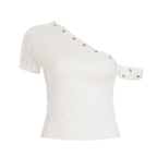Damen elegantes Oberteil aus zarter Spitze mit kurzem Ärmel und aufregendem Design R&B