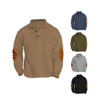 Herren nan legeres Langarm-Poloshirt mit Hemdkragen, kurzer Knopfleiste, feiner Struktur und Velours-Ellenbogenbesatz R&B