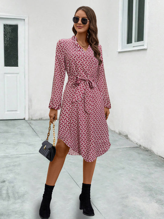 Damen Wickelblusenkleid mit Rüschendetails und praktischen Bindebändern R&B