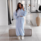 Damen nan oversized Kapuzenjacke mit durchgehendem Reißverschluss und Highwaist Gummibund-Jogginghose Set R&B