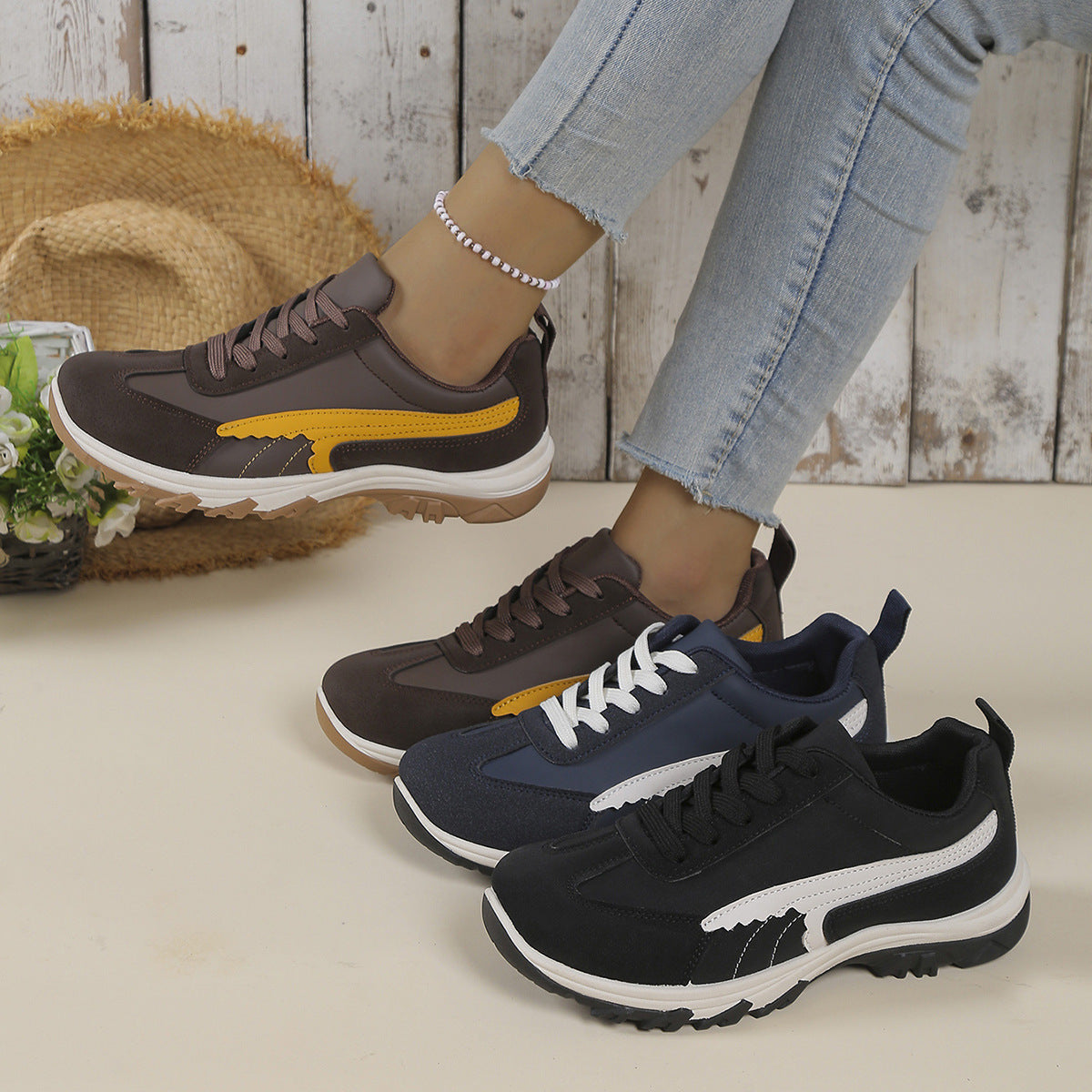 Damen sportliche Sneaker mit rutschfester Sohle und atmungsaktivem Obermaterial R&B