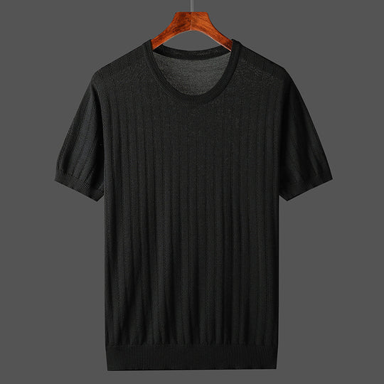Damen Kurzarm Strickoberteil mit feinem Liniendesign und komfortablem Schnitt R&B