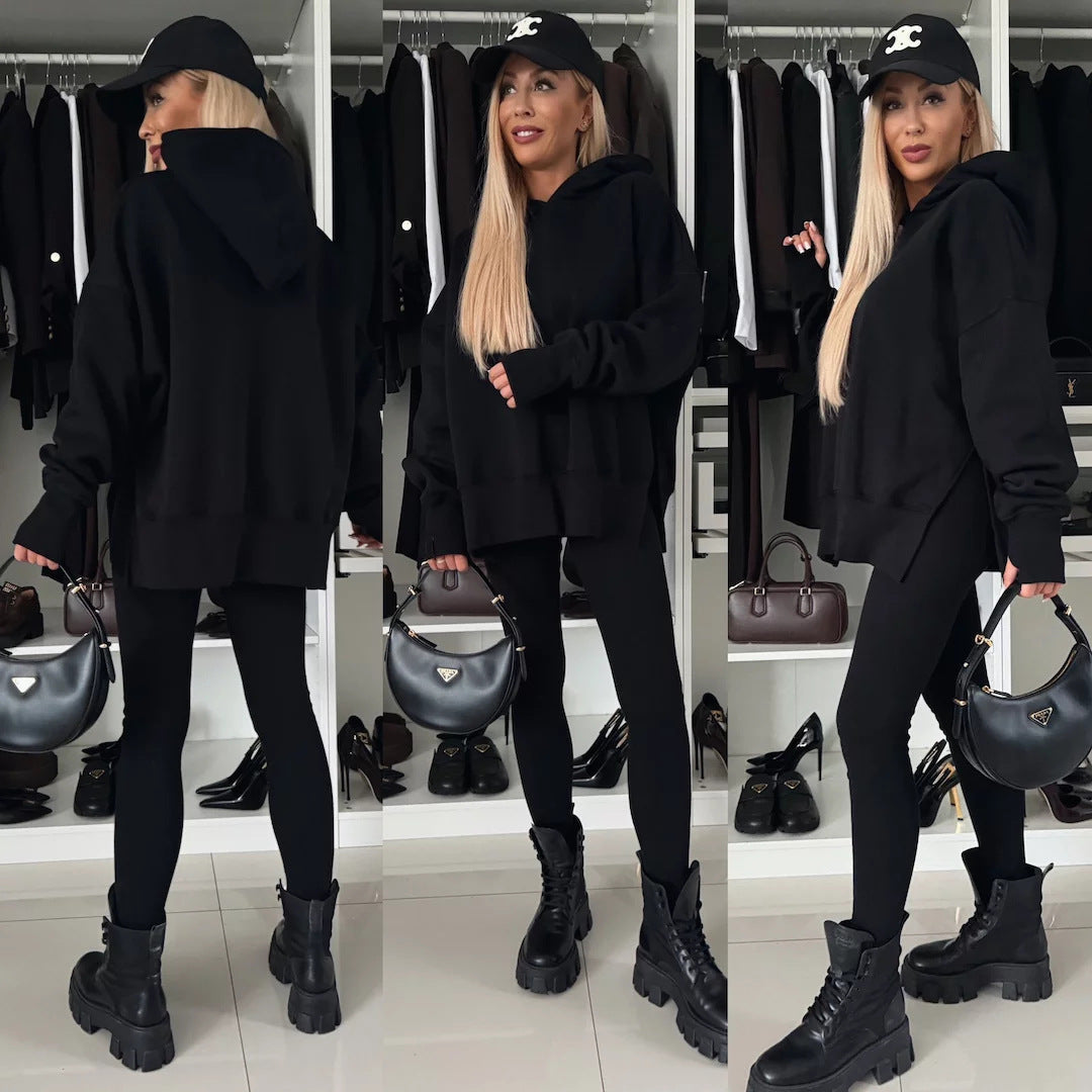 Damen legere Kapuzenpullover mit tierischem Muster und Daumenlöchern R&B