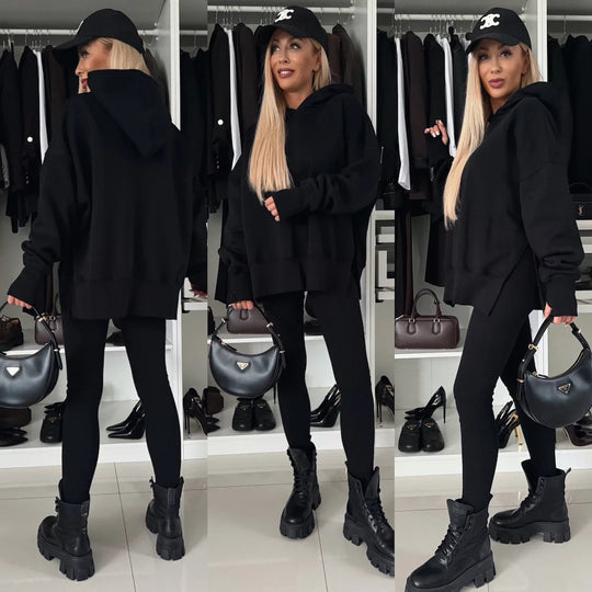 Damen legere Kapuzenpullover mit tierischem Muster und Daumenlöchern R&B