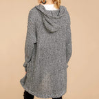 Damen kuschelige Strickjacke mit offener Front und Kapuze R&B