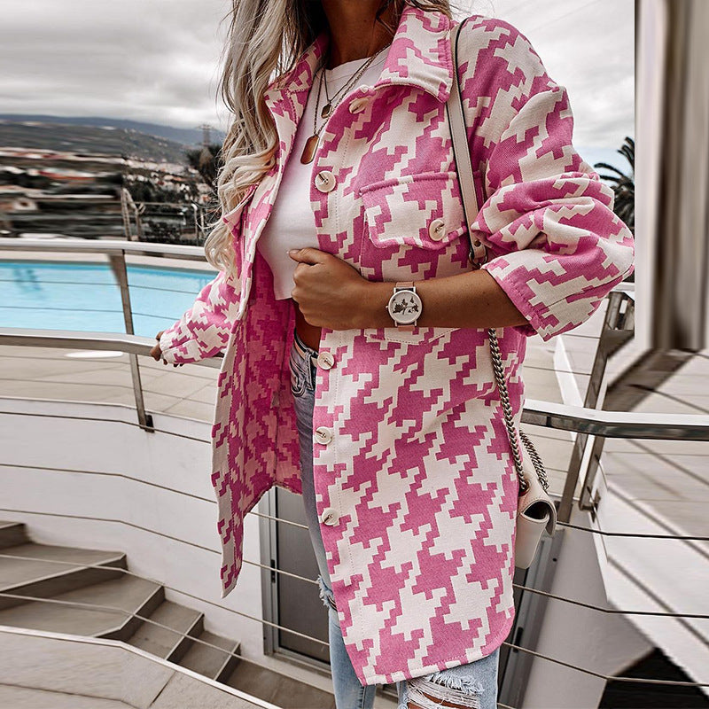 Damen Langarm-Shirtjacke im Chevron-Muster mit praktischen Taschen R&B