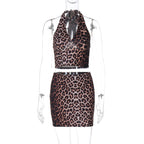 Damen Leo-Muster Crop Top und Minirock Set R&B