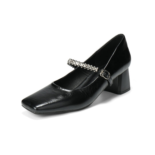 Damen klassische Ballerinas mit eleganter Schnallenverzierung und bequemem Blockabsatz R&B