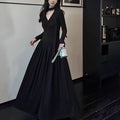Damen elegantes Maxi-Kleid mit raffiniertem V-Ausschnitt und langen Ärmeln