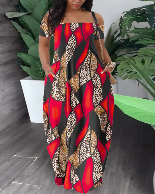 Damen Maxikleid mit modernem grafischem Muster und bequemem Schnitt R&B