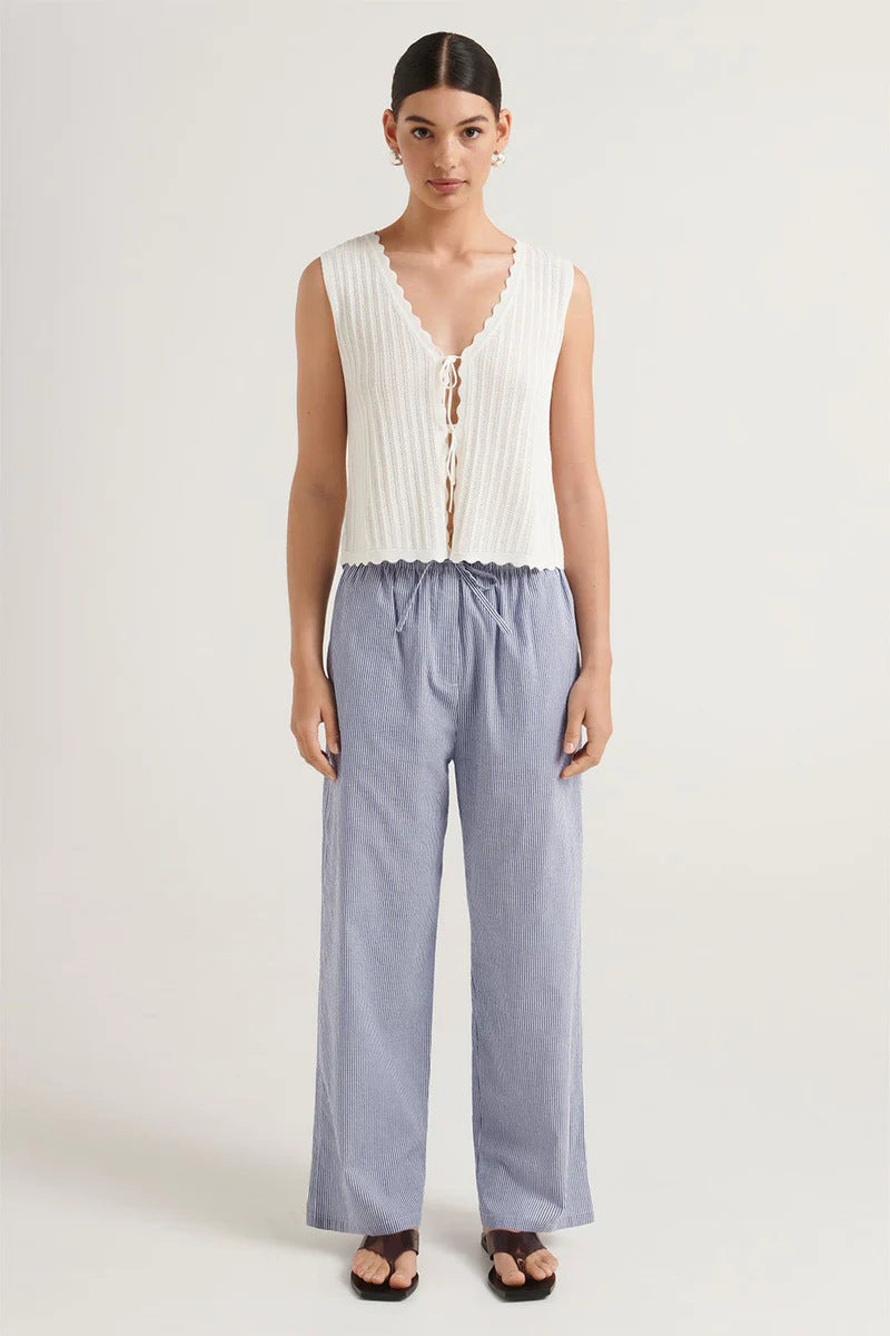 Damen lässige bequeme Schlafhose aus leichtem Baumwollstoff mit eleganten Streifen R&B