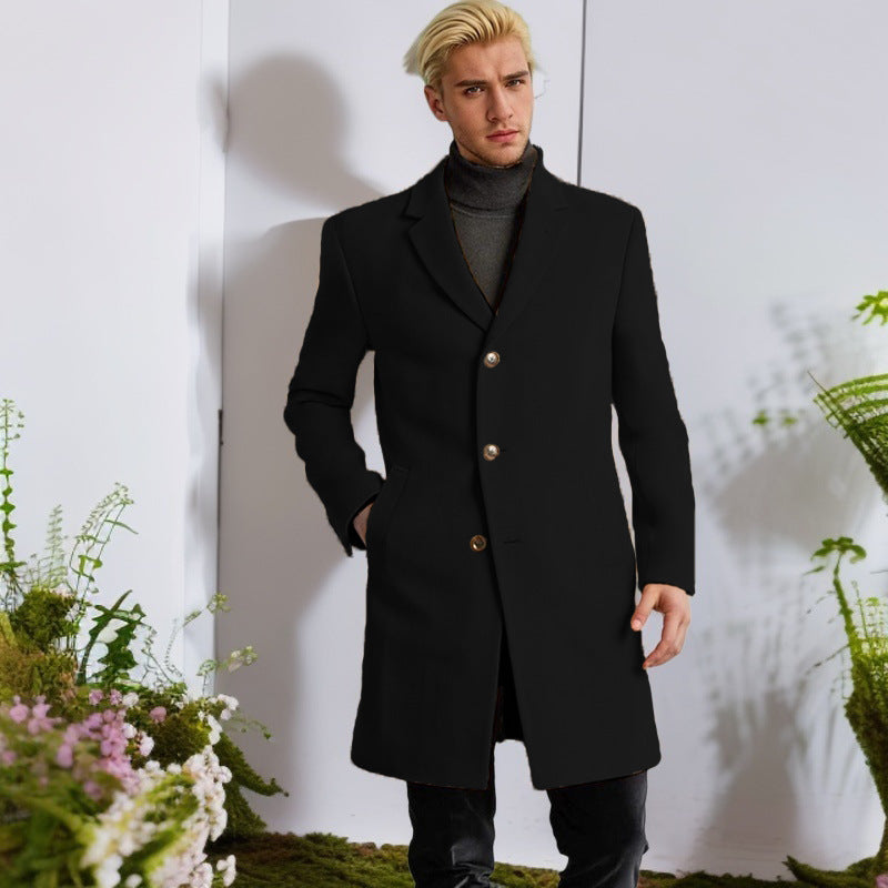Herren eleganter Langmantel mit goldenen Knöpfen und klassischem Schnitt R&B
