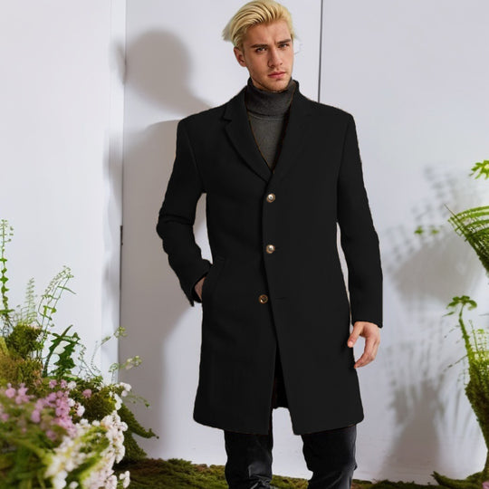 Herren eleganter Langmantel mit goldenen Knöpfen und klassischem Schnitt R&B