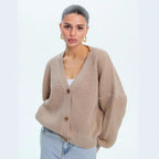 Damen lässiger Strickjacke mit voluminösen Ärmeln und modernen Knopfdetails R&B