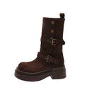 Damen Chunky Stiefel mit modischem Schnallen-Design und robuster Sohle
