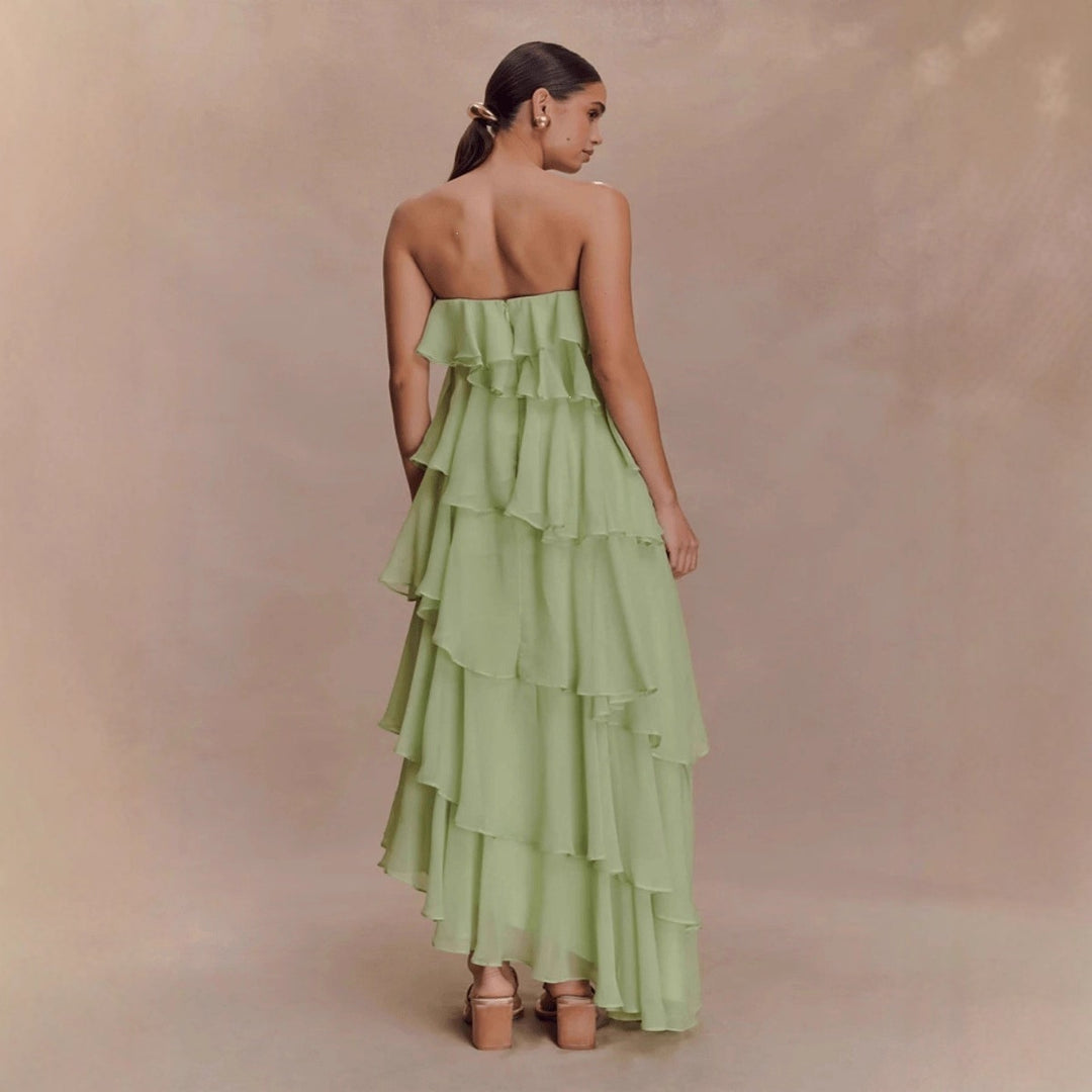 Damen Langes Rüschensommerkleid mit gerafften Details R&B