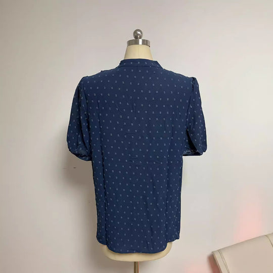 Damen nan semitransparente Dobby-Bluse mit Stehkragen, Häkelblende und Puffärmeln R&B