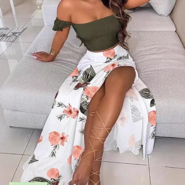 Damen Maxirock mit floralem Design und hohem Schlitz R&B